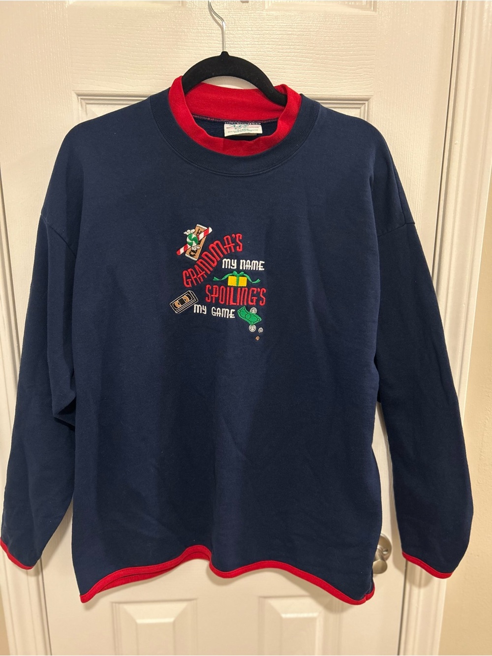 VTG MC Sportswear Grandmas My Name Spoiling’s My Game Funny Christmas Sweater XL